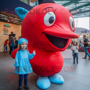 Red Blue Whale mascot costume character dressed with a Playsuit and Watches