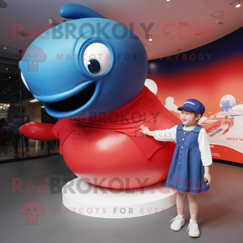 Red Blue Whale mascot costume character dressed with a Playsuit and Watches Red Blue Whale mascot costume character dressed with a Playsuit and Watches