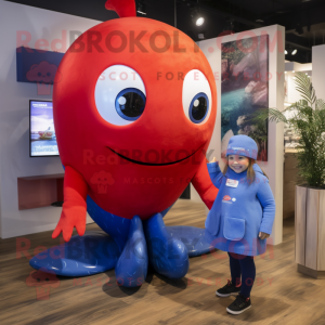 Red Blue Whale mascot costume character dressed with a Playsuit and Watches