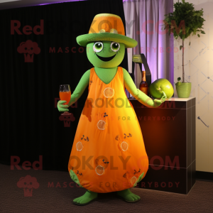 Orange Cucumber mascot costume character dressed with a Cocktail Dress and Hats