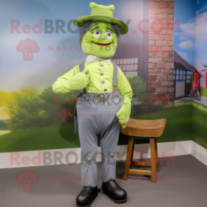 Lime Green Civil War Soldier mascot costume character dressed with a Chambray Shirt and Hair clips