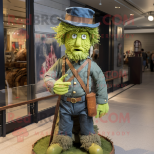 Lime Green Civil War Soldier mascot costume character dressed with a Chambray Shirt and Hair clips