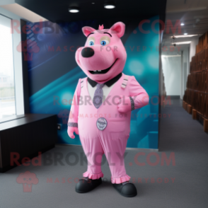 Pink Sow mascot costume character dressed with a Blazer and Cummerbunds