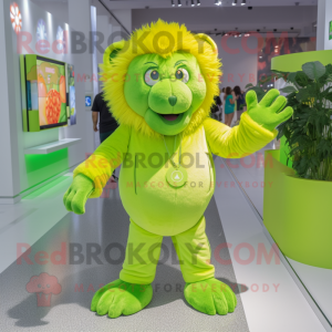 Lime Green Lion mascot costume character dressed with a Playsuit and Cufflinks
