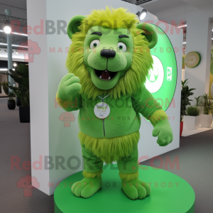 Lime Green Lion mascot costume character dressed with a Playsuit and Cufflinks