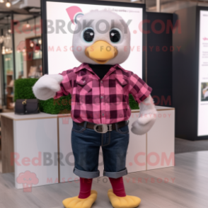 Pink Gosling mascot costume character dressed with a Flannel Shirt and Smartwatches