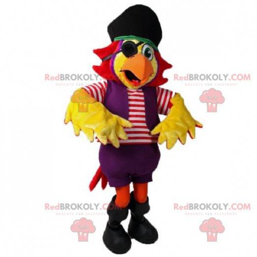 Mascote papagaio amarelo com roupa de pirata - Redbrokoly.com