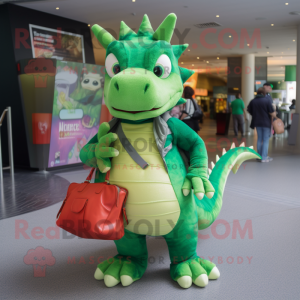 Green Dragon mascot costume character dressed with a Leggings and Handbags