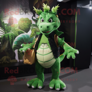 Green Dragon mascot costume character dressed with a Leggings and Handbags