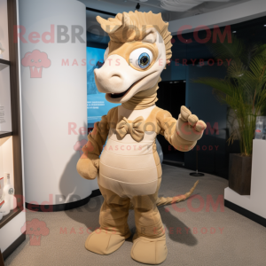 Tan Sea Horse mascot costume character dressed with a Turtleneck and Bow ties