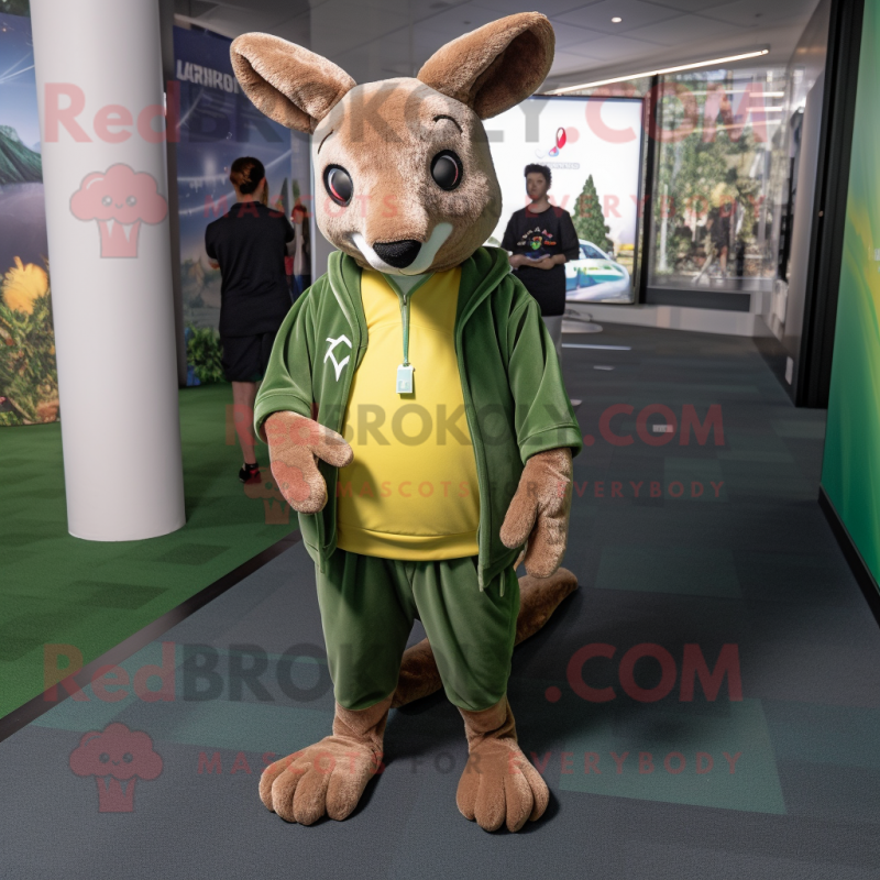 Olive Kangaroo mascot costume character dressed with a Joggers and Keychains