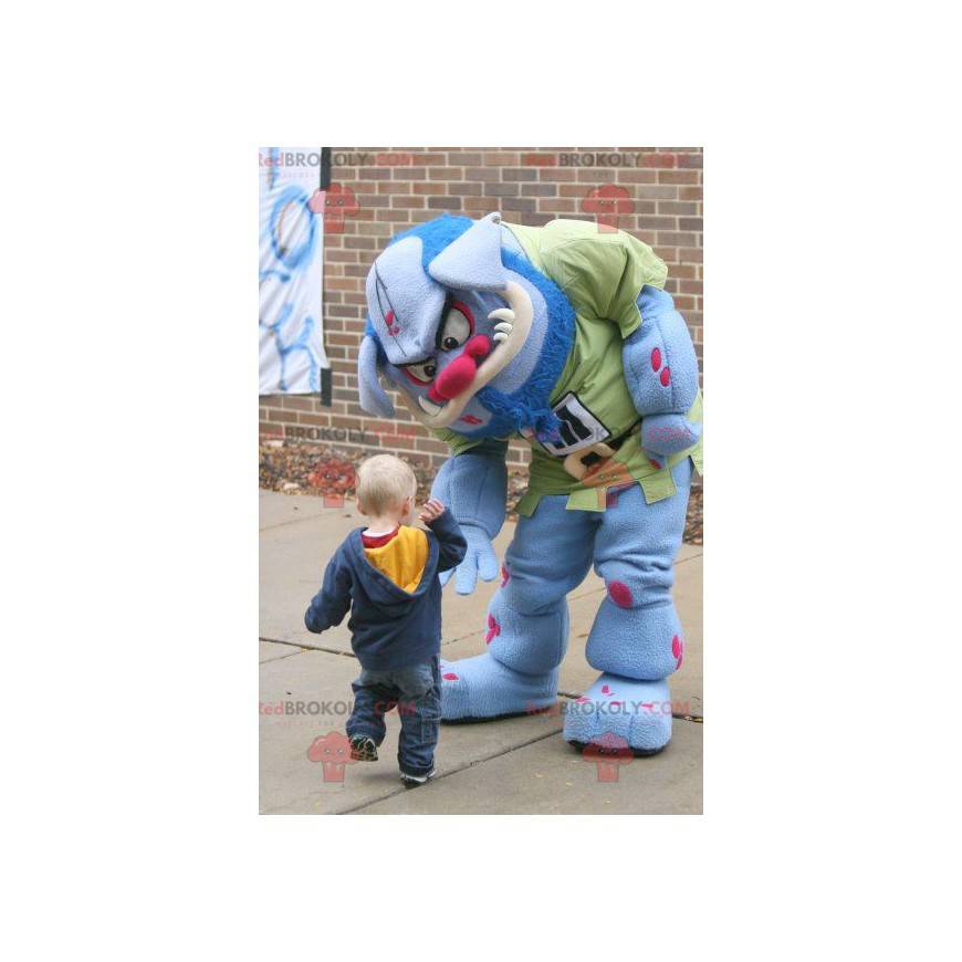 Mascota de ogro monstruo azul y rosa - Redbrokoly.com