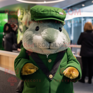 Forest Green Guinea Pig mascot costume character dressed with a Blouse and Caps