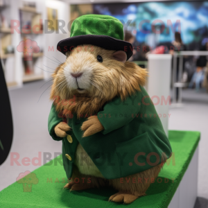 Forest Green Guinea Pig mascot costume character dressed with a Blouse and Caps