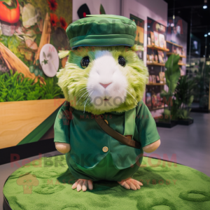 Forest Green Guinea Pig mascot costume character dressed with a Blouse and Caps