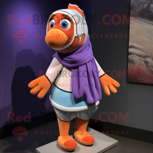 Lavender Clown Fish mascot costume character dressed with a Henley Tee and Shawl pins