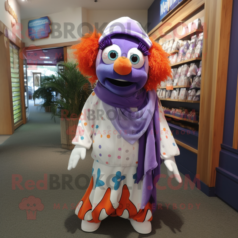 Lavender Clown Fish mascot costume character dressed with a Henley Tee and Shawl pins