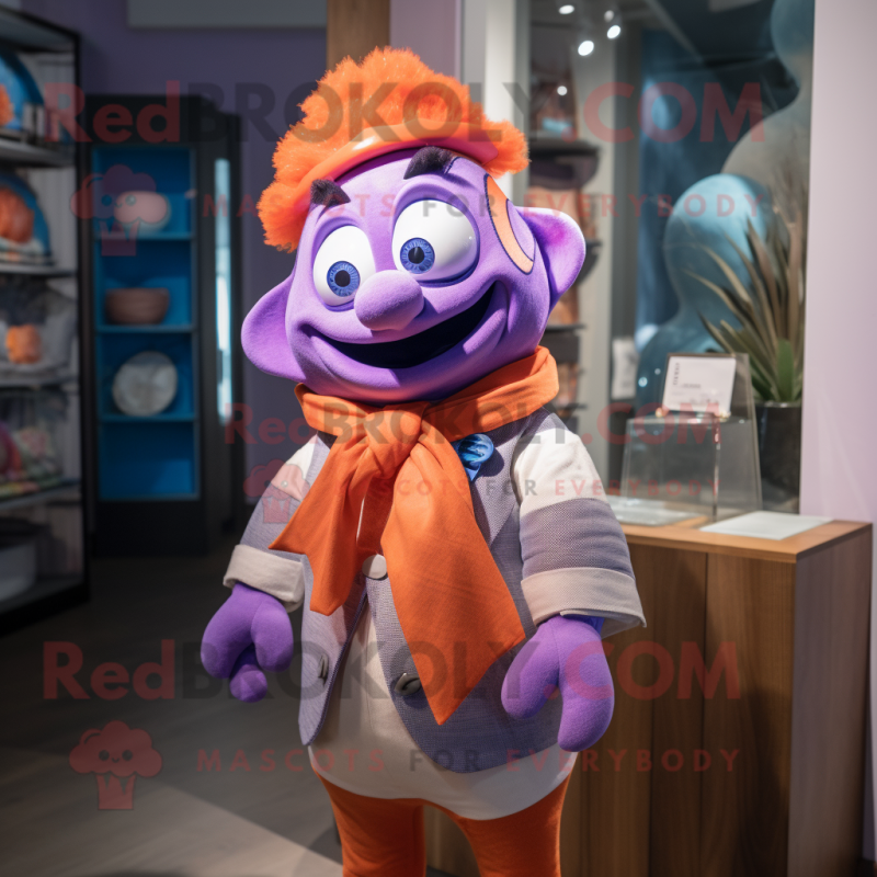 Lavender Clown Fish mascot costume character dressed with a Henley Tee and Shawl pins