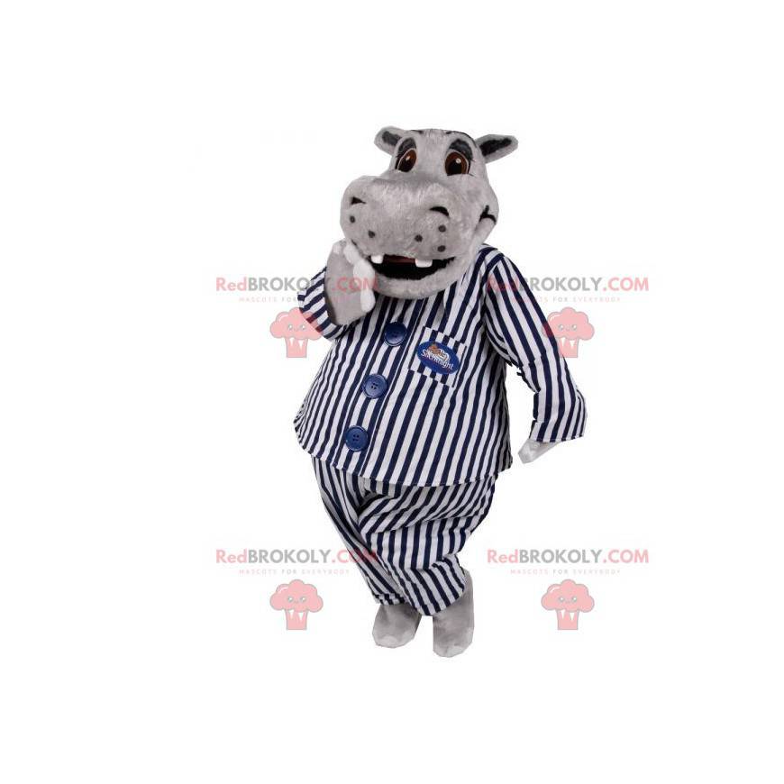 Mascotte d'hippopotame gris en pyjama. Mascotte en pyjama -