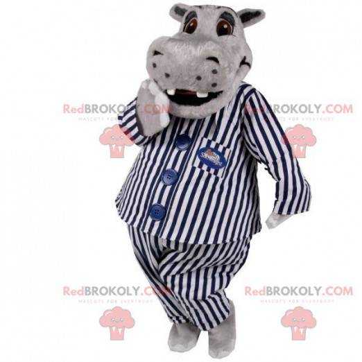 Grå flodhästmaskot i pyjamas. Maskot i pyjamas - Redbrokoly.com