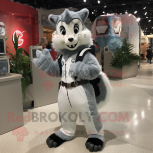 Silver Skunk mascot costume character dressed with a Bootcut Jeans and Messenger bags