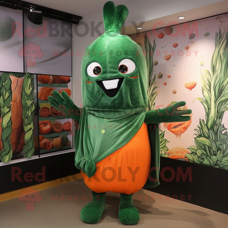 Forest Green Carrot mascot costume character dressed with a Long Sleeve Tee and Shawls