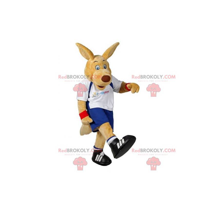 Mascotte de kangourou beige en tenue de sport - Redbrokoly.com