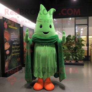 Forest Green Carrot mascot costume character dressed with a Long Sleeve Tee and Shawls