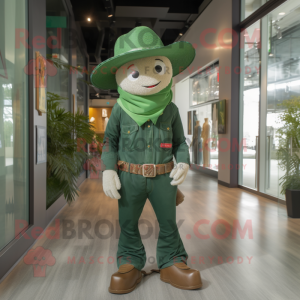 Forest Green Cowboy mascot costume character dressed with a Jumpsuit and Scarves