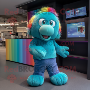 Teal Rainbow maskot kostume...
