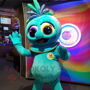 Teal Rainbow mascot costume character dressed with a Bodysuit and Keychains