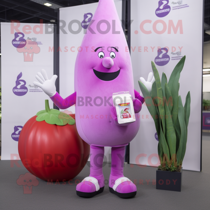 Lavender Radish mascot costume character dressed with a Leggings and Wallets