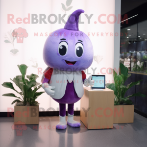 Lavender Radish mascot costume character dressed with a Leggings and Wallets