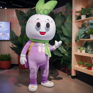 Lavender Radish mascot costume character dressed with a Leggings and Wallets