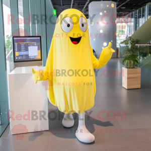 Lemon Yellow Ghost mascot costume character dressed with a Chinos and Anklets