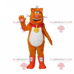 Mascotte de chat orange et blanc avec des bottes -