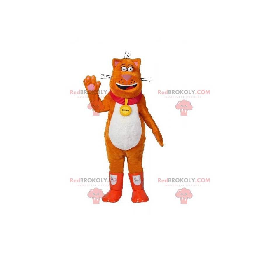 Oranje en witte kat mascotte met laarzen - Redbrokoly.com
