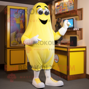 Lemon Yellow Ghost mascot costume character dressed with a Chinos and Anklets