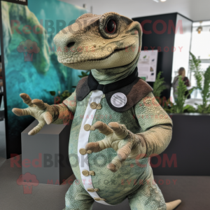 nan Komodo Dragon mascot costume character dressed with a Romper and Lapel pins