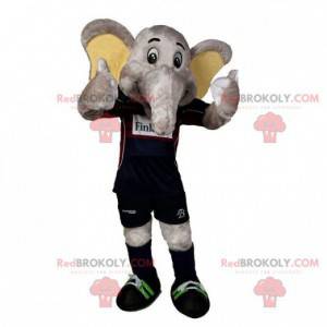 Mascotte elefante grigio in abbigliamento sportivo -