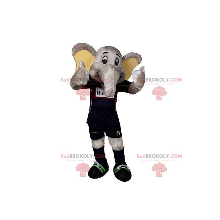 Mascote elefante cinza em roupas esportivas - Redbrokoly.com