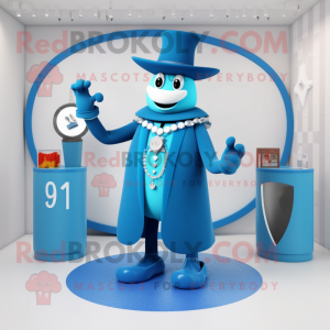 Blue Ring Master mascot costume character dressed with a Sweater and Necklaces