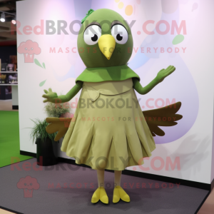 Olive Dove mascot costume character dressed with a Midi Dress and Hairpins