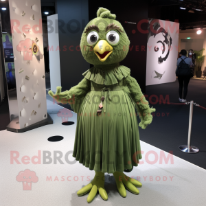 Olive Dove mascot costume character dressed with a Midi Dress and Hairpins