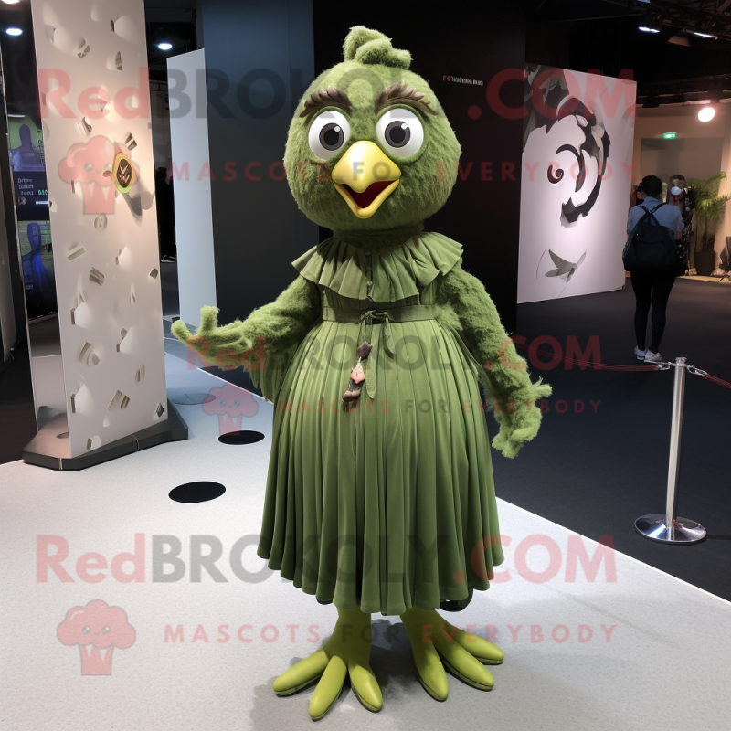 Olive Dove mascot costume character dressed with a Midi Dress and Hairpins Olive Dove mascot costume character dressed with a Midi Dress and Hairpins