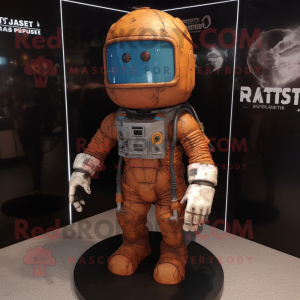 Rust Astronaut mascot costume character dressed with a Denim Shorts and Necklaces