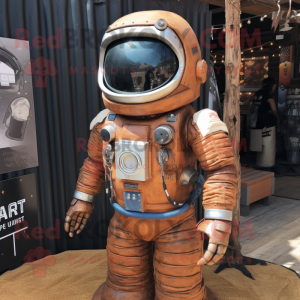 Rust Astronaut mascot costume character dressed with a Denim Shorts and Necklaces