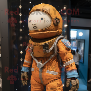 Rust Astronaut mascot costume character dressed with a Denim Shorts and Necklaces
