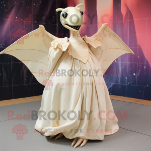 Cream Pterodactyl mascot costume character dressed with a Ball Gown and Foot pads