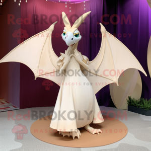 Cream Pterodactyl mascot costume character dressed with a Ball Gown and Foot pads